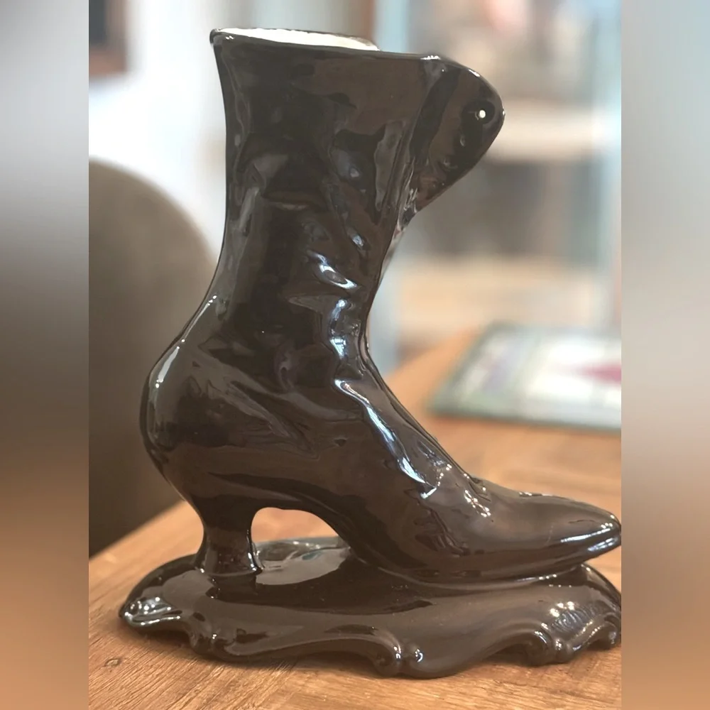 Vintage Atlantic Mold Boot Vase. Black 11”T Planter | Victorian | Gothic. EUC - Picture 5 of 10